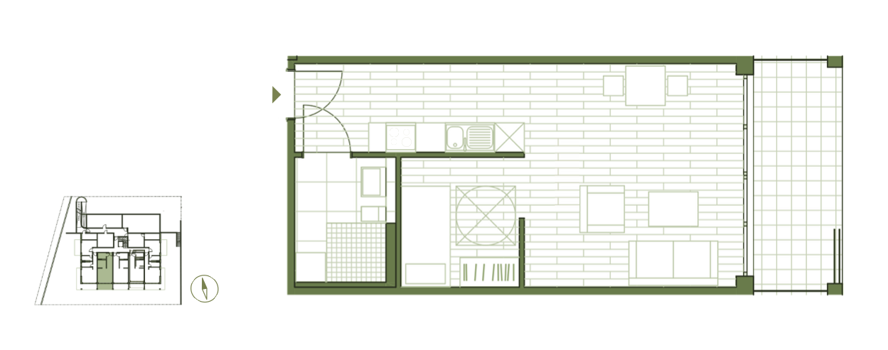 Grundriss WE5 - 1,5-Zimmerwohnung