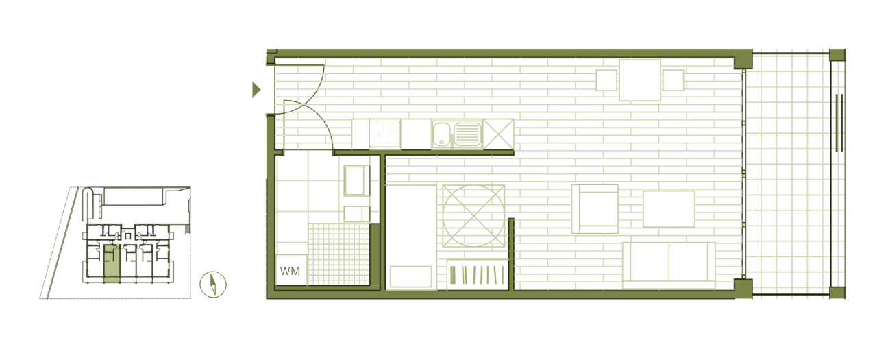 Grundriss WE12 - 1,5-Zimmerwohnung