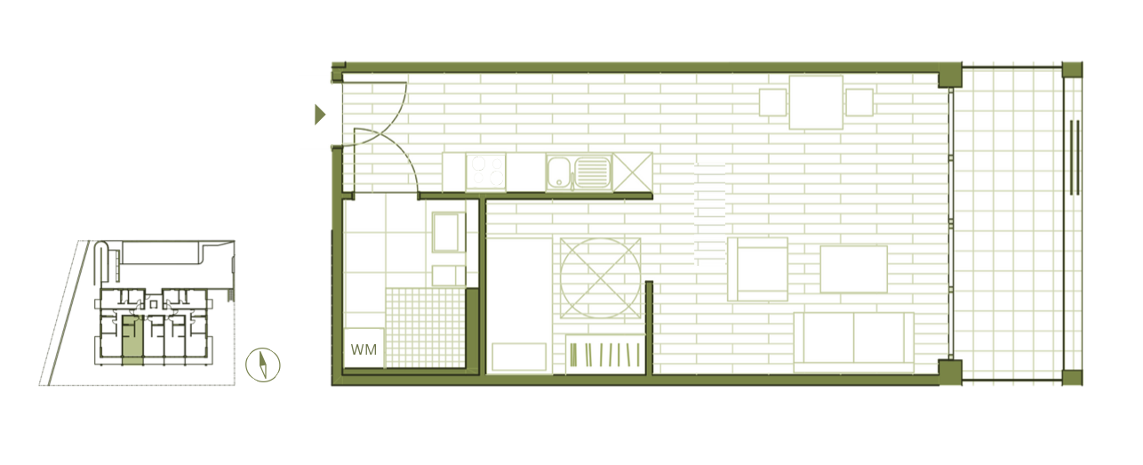 Grundriss WE19 - 1,5-Zimmerwohnung