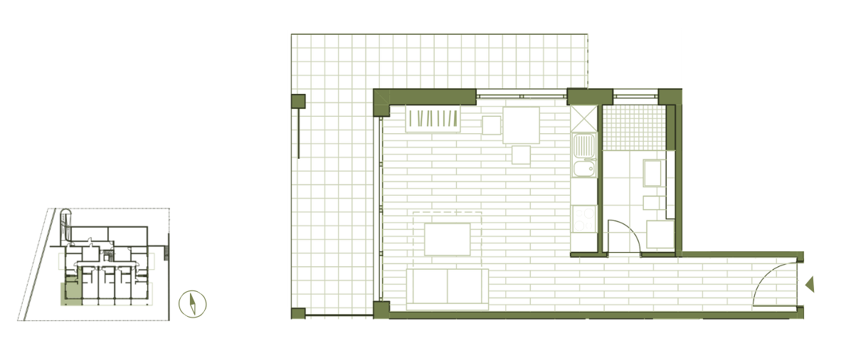 Grundriss WE6 - 1-Zimmerwohnung