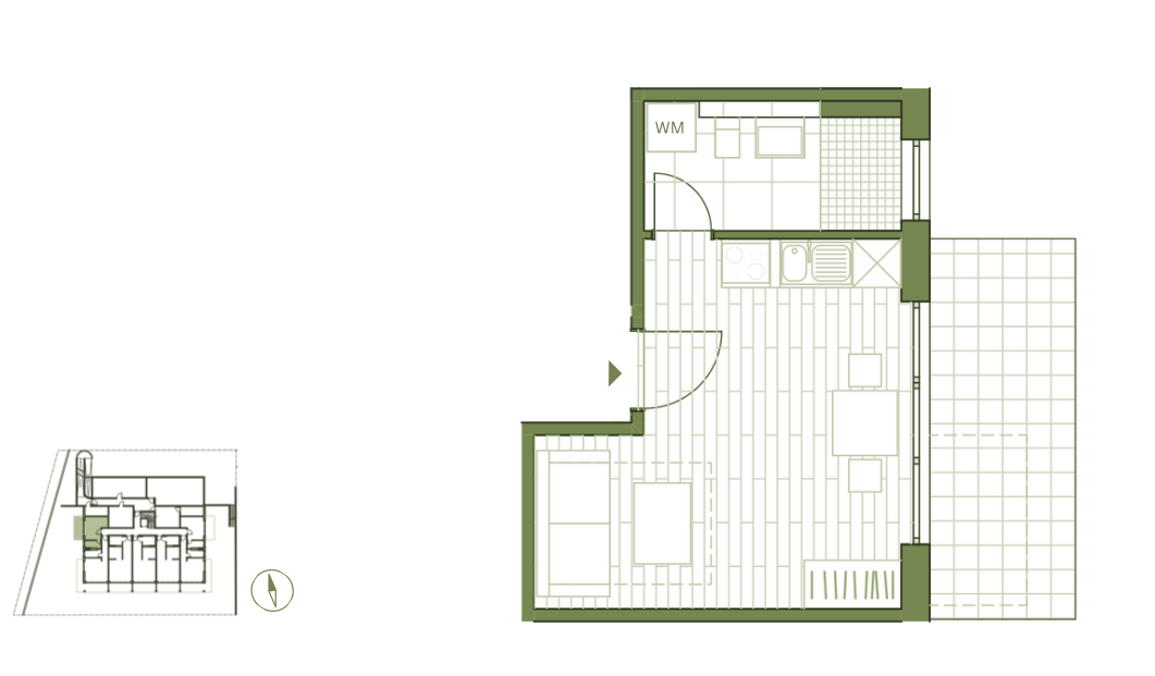 Grundriss WE7 - 1-Zimmerwohnung