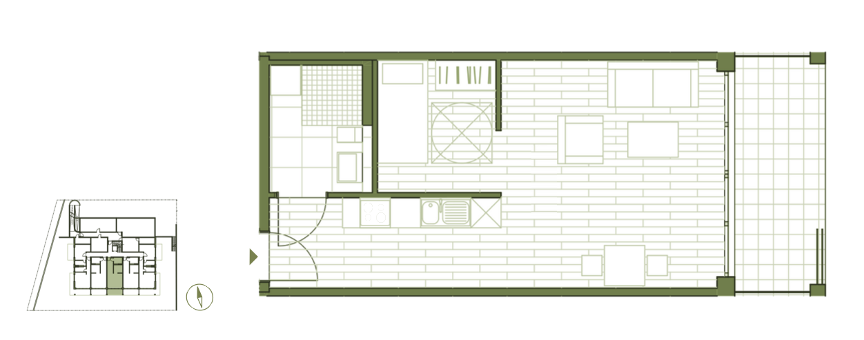 Grundriss WE4 - 1,5-Zimmerwohnung