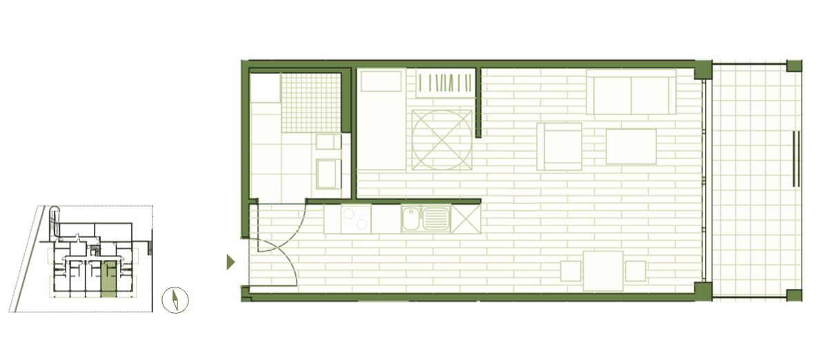 Grundriss WE3 - 1,5-Zimmerwohnung