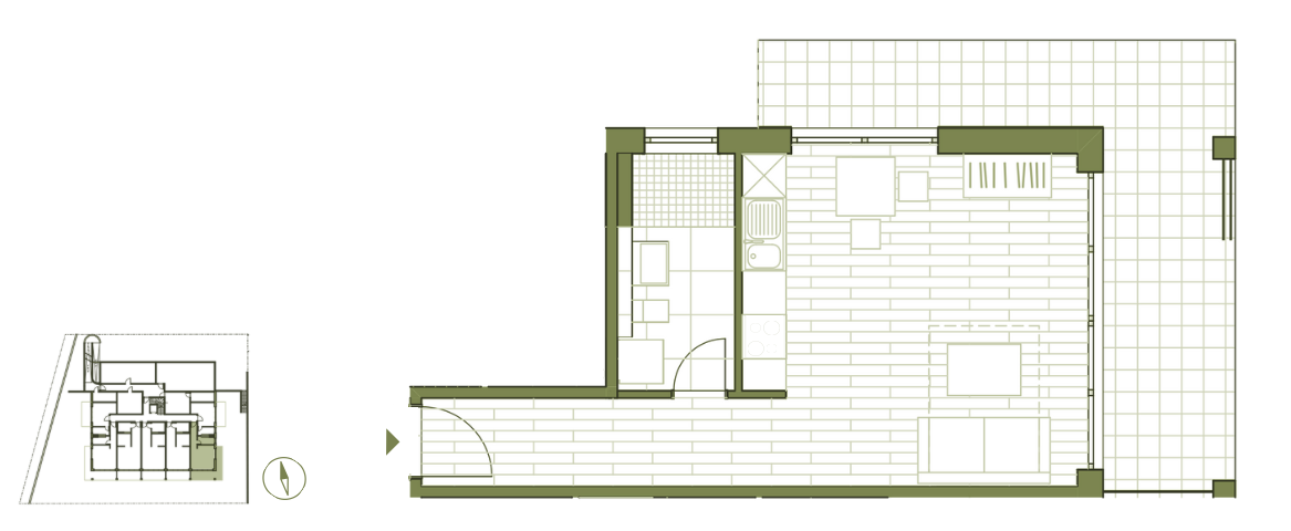 Grundriss WE2 - 1-Zimmerwohnung