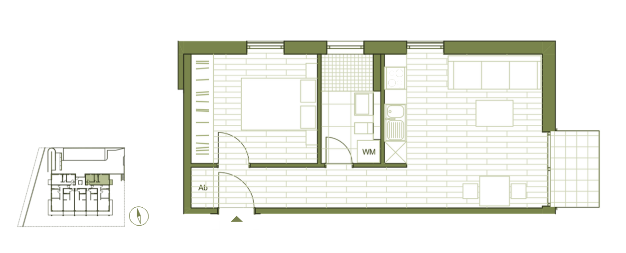 Grundriss WE8 - 2-Zimmerwohnung